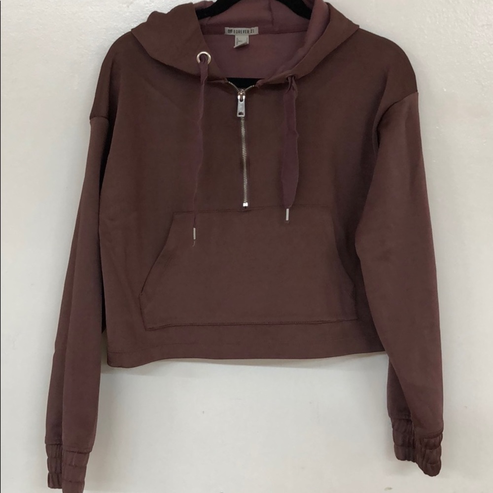 Forever 21, Purple Cropped Hoodie with front pocket and half zipper.